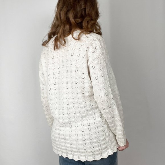 Stunning Vintage Oversized Pointelle Crochet Cable Knit Cardigan Sweater Jumper - Picture 3 of 6